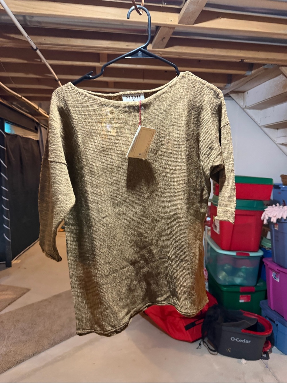 MIMI & COCO Olive Green Textured Knit Boatneck Top